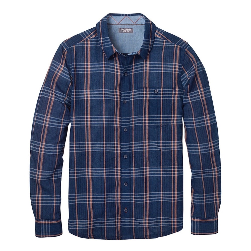Toad&Co Men's Beckmen Slim Fit Plaid Long Sleeve Shirt Dark Indigo Size Large